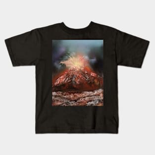 Volcano erupting painting design Kids T-Shirt